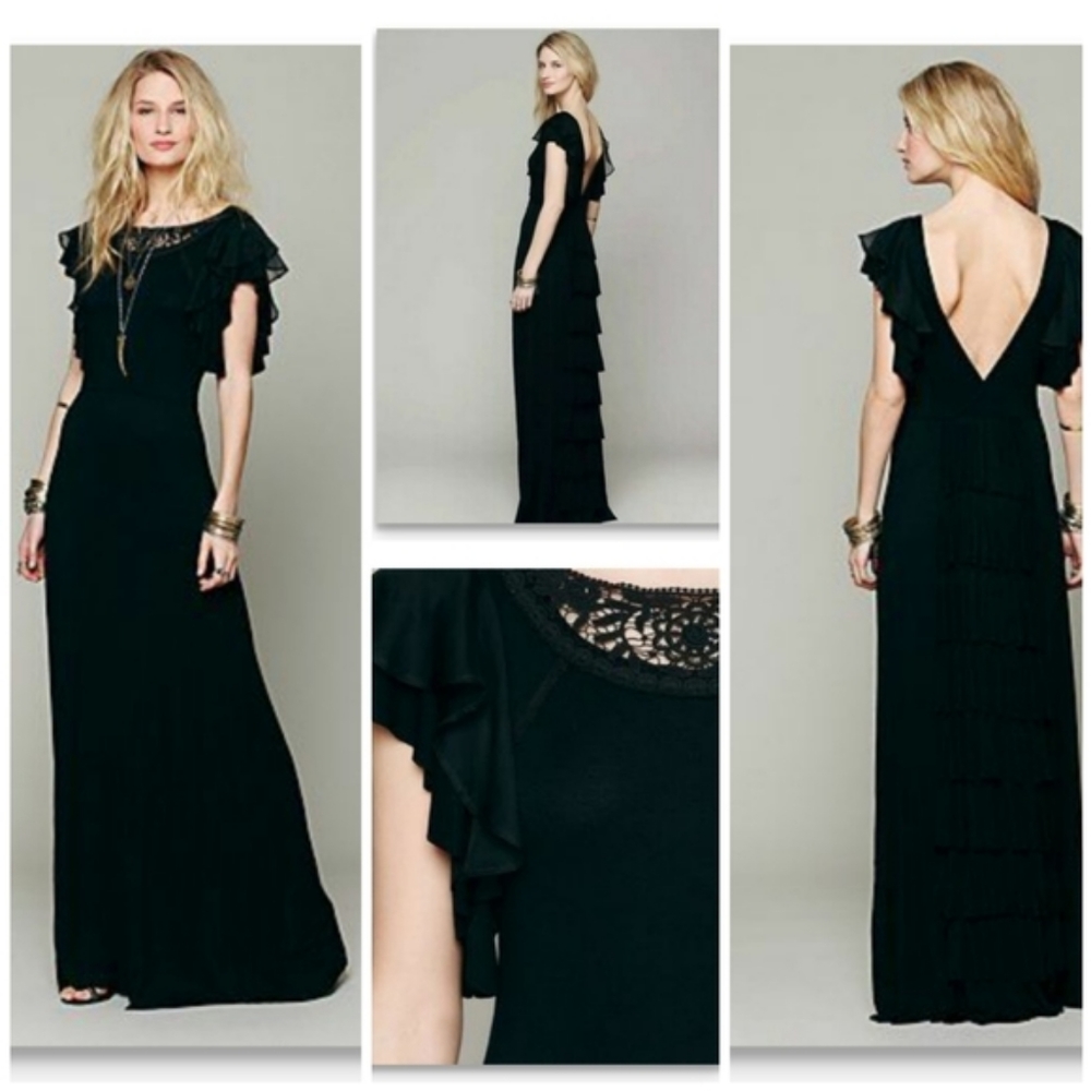 Tiered Ruffle Noir Maxi Dress